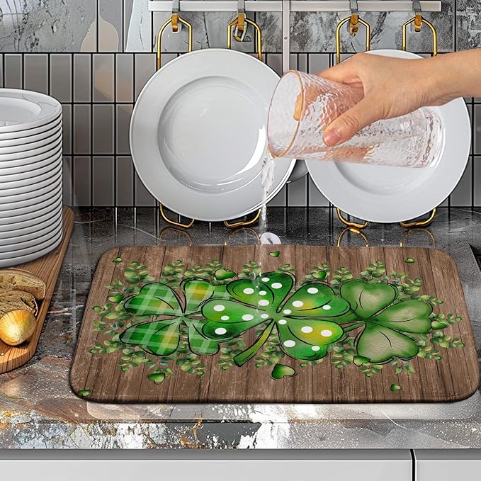St Patricks Day Wooden Plank Shamrock Drying Mat - Image 5