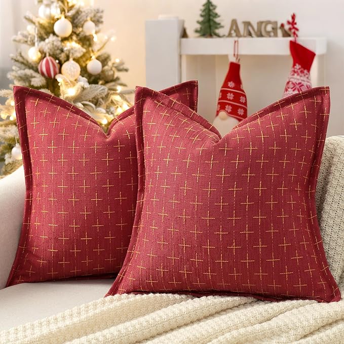 ZWJD Christmas Pillow Covers 24x24 Set of 2 Soft Polyester Textured Red Pillows by ZWJD