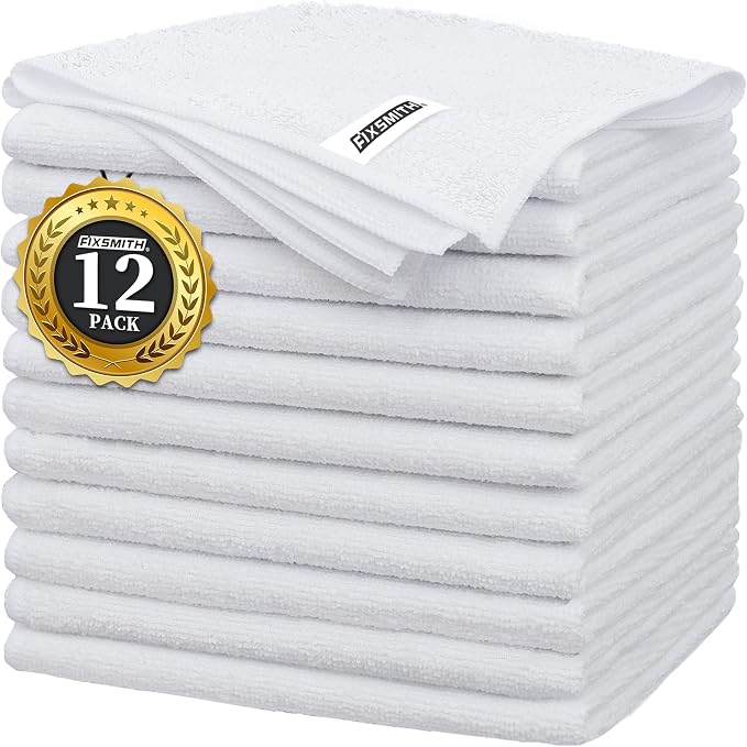 FIXSMITH White Microfiber Cleaning Cloth -Pack of 12, Highly Absorbent Cleaning by FIXSMITH