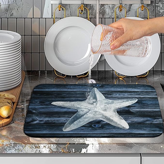 Coastal Starfish Dish Drying Mat Dark Blue Ocean Animal Print Drying Mats - Image 5