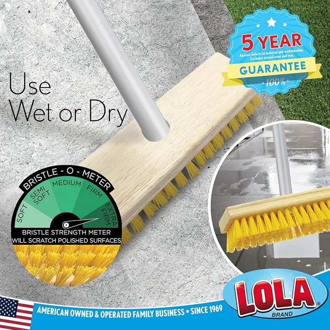 LOLA Deck Scrub Brush with Stiff Bristles, Heavy Duty Outdoor Scrub Broom - Image 4