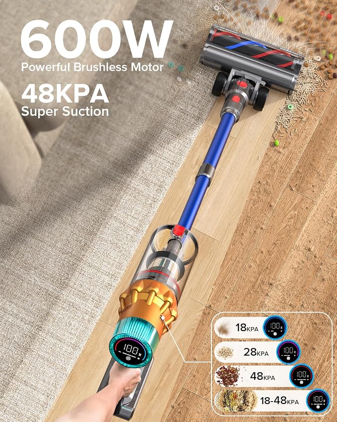 S8 Cordless Vacuum Cleaner, 600W 48Kpa Up to 65mins Stick Vacuum Rechargeable - Image 2