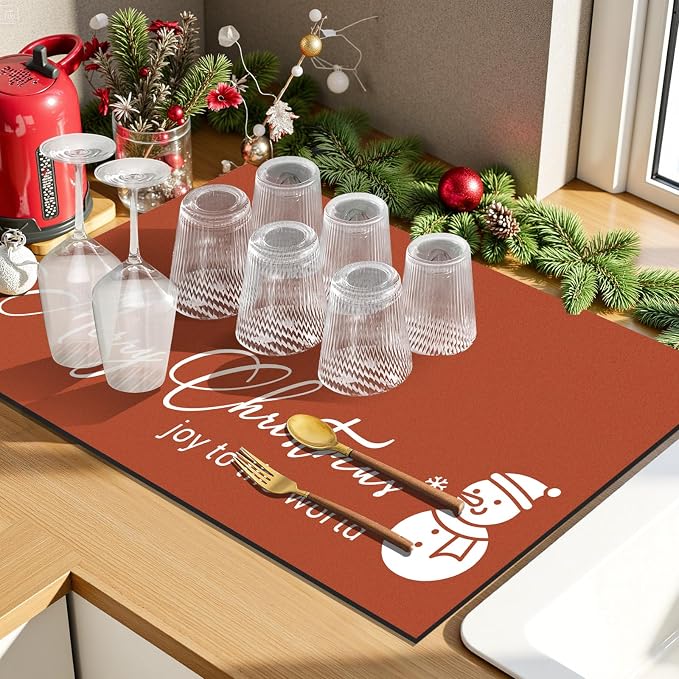 Findosom Christmas Dish Drying Mat, Hide Stain Drying Mat - Image 2