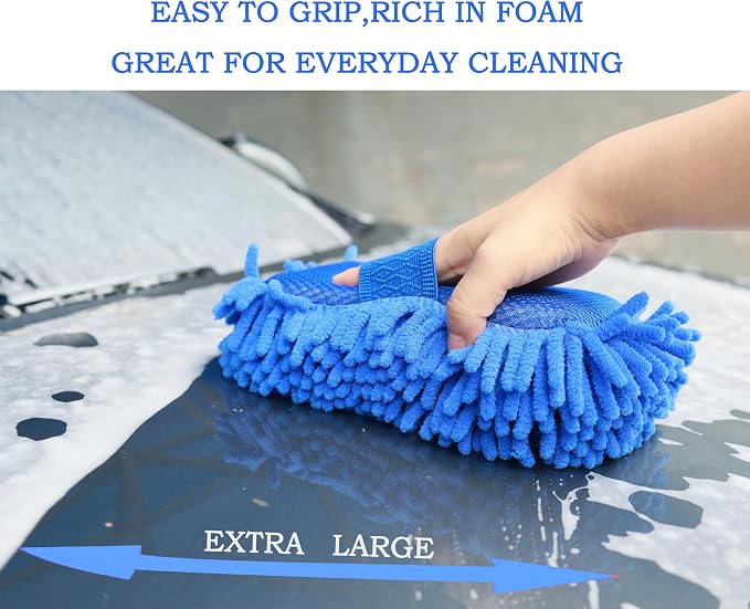 Microfiber Car Wash Sponge-Non-Scratch Wash Mitt-Two Sided Chenille Microfiber - Image 3