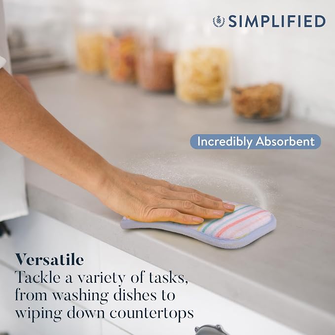 Simplified 5-Pack Scrub & Wipe 2-in-1 Dishwashing Sponges - Image 4