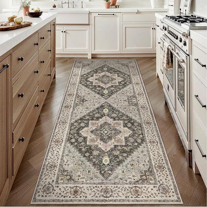 Tangsoo 2x6 Washable Runner Rug for Hallways, Non Slip Vintage Runner, Soft Low Pile Long Rug Runner, Print Distressed Grey Carpet Runners for Kitchen Bedroom Entryway Bathroom Living Room