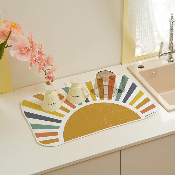 Summer Dish Drying Mats 18x24 Inch Rainbow Sun Stripes Yellow Sunshine - Image 5