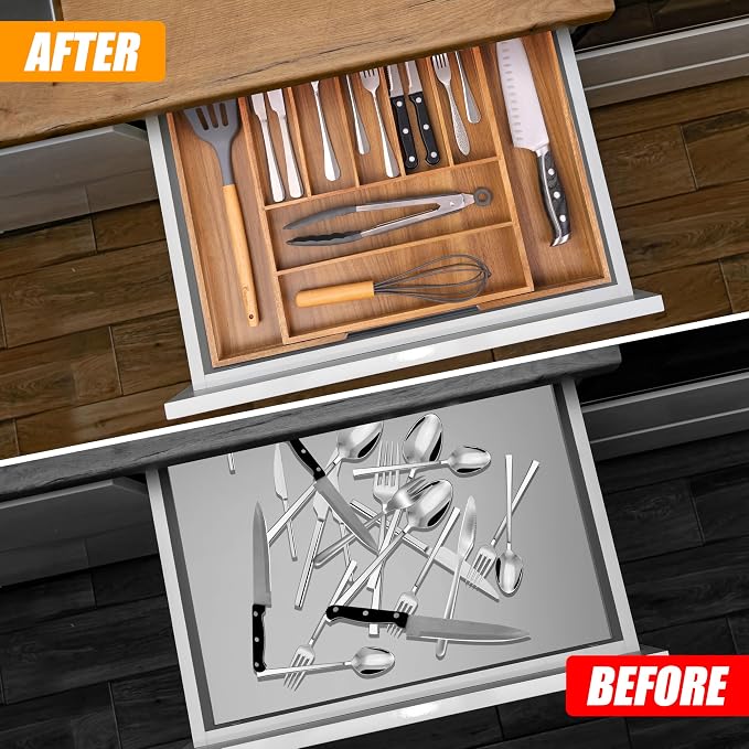 Bellsal Large Premium Acacia Wood Silverware Organizer - Image 3