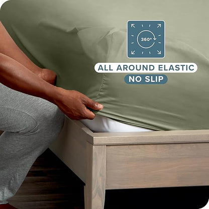 Bare Home 2-Pack Fitted Bottom Sheets Split King - Premium 1800 Ultra-Soft Wrinkle Resistant Microfiber - Deep Pocket - 4 Twin XL Fitted Sheets (Split King, Sage)