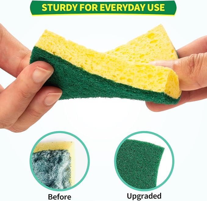 HOMERHYME Heavy Duty Sponges, 12 Pack Cellulose Scrub Sponge, Dual-Sided - Image 3