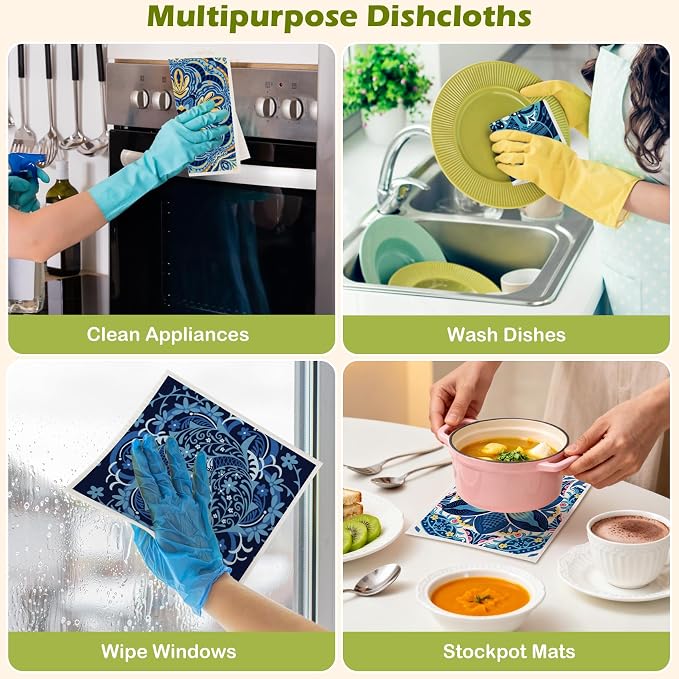 6 Packs Swedish Paper Cloths for Kitchen, Reusable Paper Towels Washable Dish - Image 7