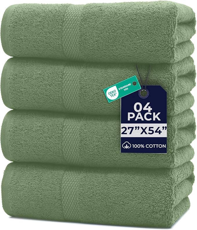 DAN RIVER Bath Towels Set of 4, 27 x 54 Inches, 100% Cotton, Larger & Lighter by DanRiver