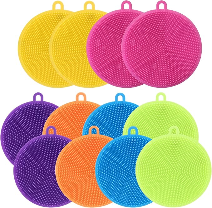Silicone Dish Scrubber, 12 Pack Silicone Sponge Dish Brush Food Grade BPA Free by MISSJOJIAY