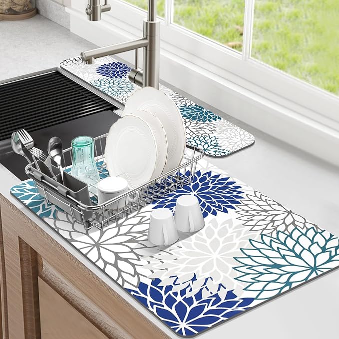 Findosom 2PCS 16" x 24" Dish Drying Mat & 24" x 5.5" Sink Splash Guard by Findosom