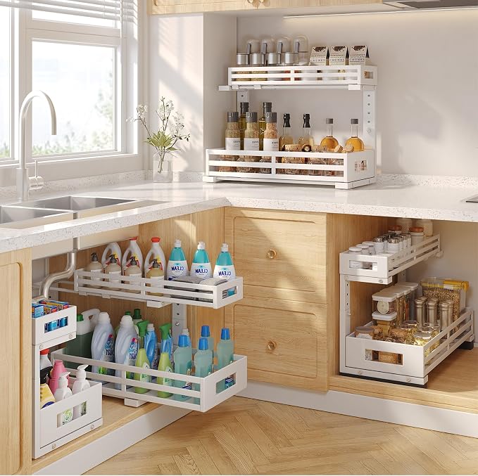 2-Pack 19"Deep Under Sink Organizer And Storage, 2-Tier L-Shaped Pull Out - Image 5