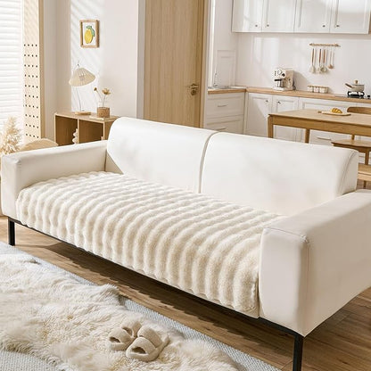 Faux Fur Couch Cover Fuzzy Soft Plush Thick Bubble Sofa Cover Luxury Sectional Couch Covers Luxury Anti-Slip Sofa Slipcover Washable Furniture Protector (Ivory,36"x63")