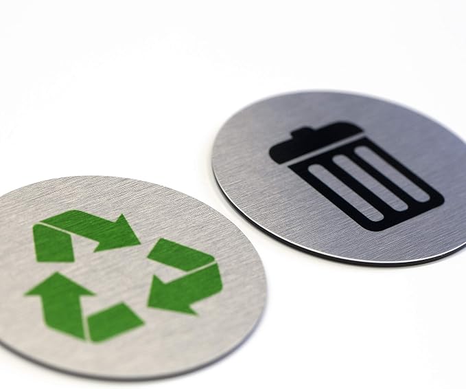 Metal Trash & Recycling Signs | Garbage & Recycling Bin Marker | Set of 2 by Office+Sign+Company