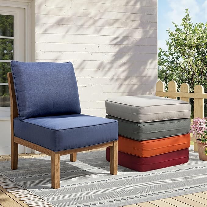 Outdoor Cushion Set for Furniture Patio Furniture, UV Resistant, Water Resistant - 6 Inch Thick Foam Garden Cushions– 24x24 Inch Patio Seat Covers for Chair/Sofa/Couch | Blue | 4-Pack |
