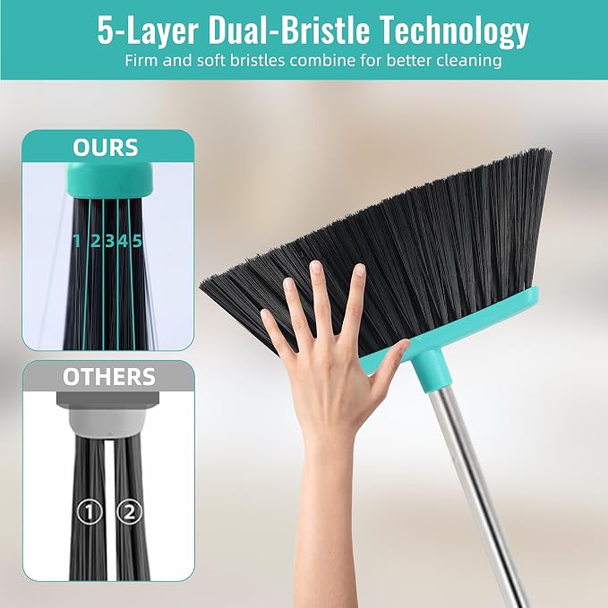 Broom with Dustpan Combo Set, Silicone Broom Squeegee and Scrub Brush Set with - Image 4