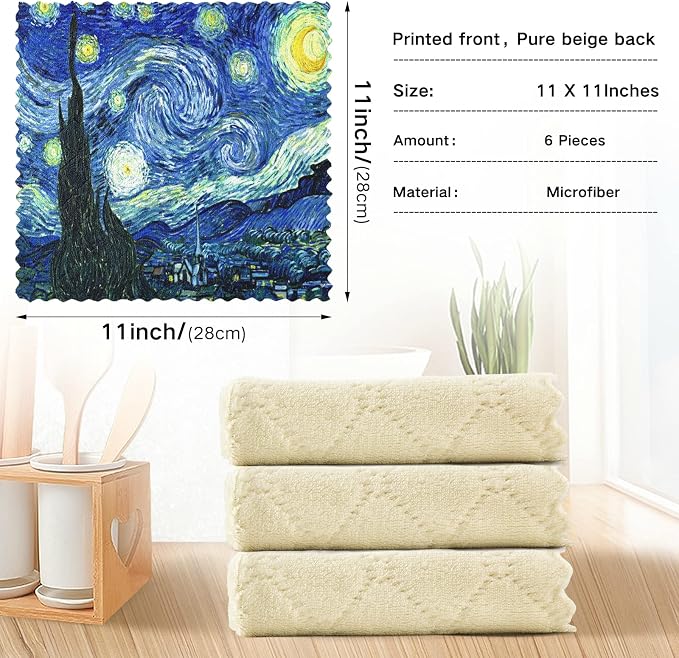 ALAZA Dish Towels Kitchen Cleaning Cloths Vincent Van Gogh Starry Night Dish - Image 3