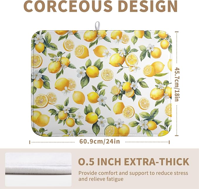 Lemon Dish Drying Mat Spring Summer Kitchen Dish Drying Pad Absorbent Drying Mat - Image 4