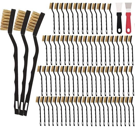 80 Pcs Mini Pure Brass Copper Wire Brush Set, Curved Handle Masonry Brush by Unknown