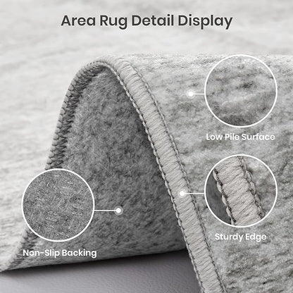 Valenrug Washable Round Area Rugs 8x8 - Stain Resistant 8ft Round Rugs for Living Room, Non Slip Backing Printed Rugs for Bedroom, Folable Machine Washable Area Rug (8ft, Grey)