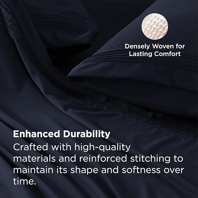 Bedsure Deep Pocket King Sheet Set - Fits Mattresses Up to 21 Inches Thick - 4 Piece GentleSoft Bed Sheets, Moisture Wicking, Soft & Cooling Bedsheet & Pillowcases, Easy & Secure Fit, Navy