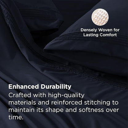 Bedsure Deep Pocket King Sheet Set - Fits Mattresses Up to 21 Inches Thick - 4 Piece GentleSoft Bed Sheets, Moisture Wicking, Soft & Cooling Bedsheet & Pillowcases, Easy & Secure Fit, Navy
