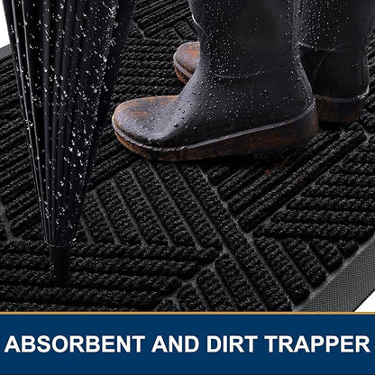 Smiry Front Door Mat Outside Entrance, Heavy Duty Sturdy Natural Rubber Doormat, Trap Dirt and Moisture, Easy Clean Low Profile Mats for Indoor Outdoor Entry, Irregular Triangle (59x24, Black)