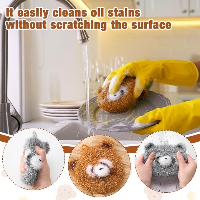 Breling 6 Pieces Raccoon Shape Dish Sponge Dual Sided Non Scratch Dish Washing - Image 3