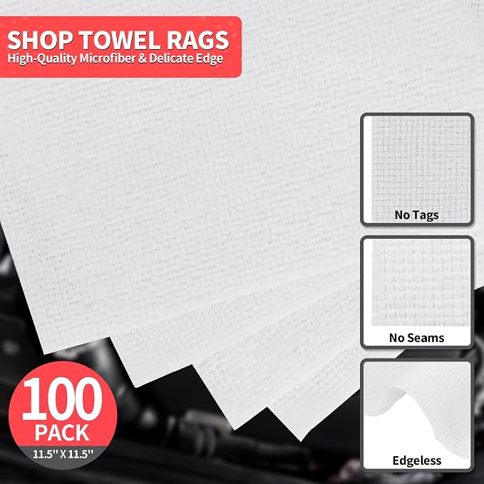 HOMERHYME White Microfiber Cleaning Cloths, 100 Pack Shop Towels Rags, Bulk - Image 2