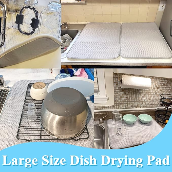 2 Pack Microfiber Dish Drying Mat, 24*17 inch Absorbent Dish Drainer Kitchen - Image 5
