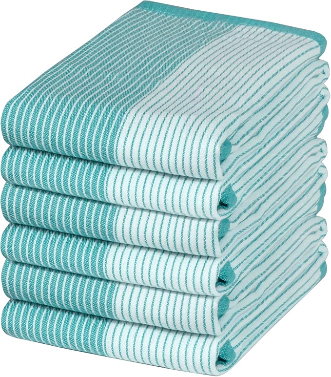 Premium Kitchen Towels | Yarn Dyed Flat Woven Stripe Kitchen Towel Set| 238 GSM by BumbleTowels