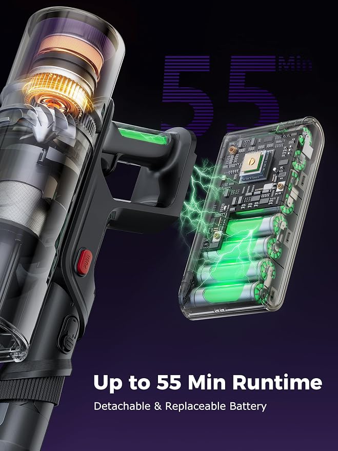 Proscenic Cordless Vacuum Cleaner, 45Kpa 55Mins Runtime, 180°Bendable Wand - Image 5