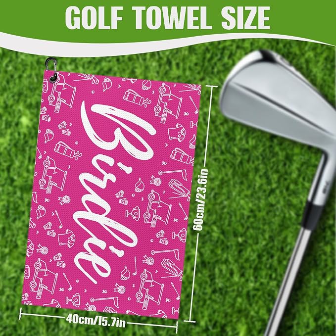 Womens Pink Golf Towel and Brush Set, Microfiber Waffle Golf Bag Towel - Image 2