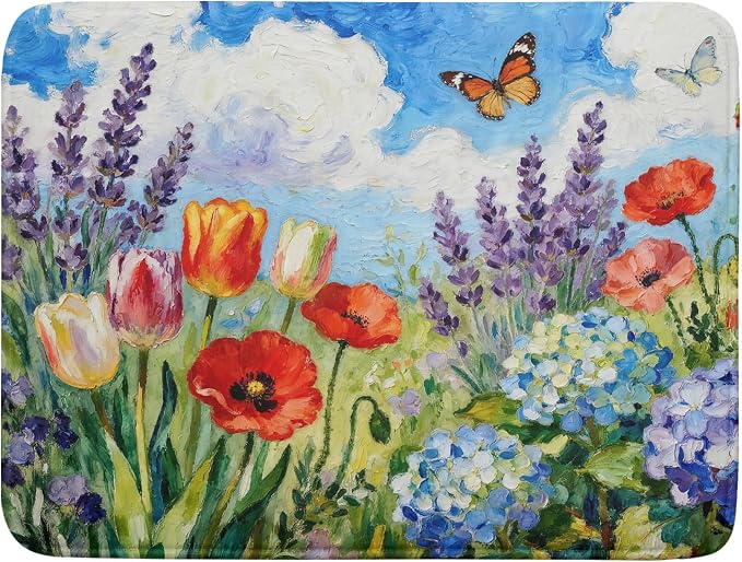 Spring Floral Dish Drying Mat for Kitchen Counter 18x24 Green Purple Blue by Aytipun