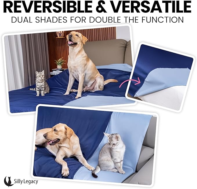 SILLY LEGACY Thin Reversible Waterproof Protective Bed Cover (King Size, 100 x 96 inch), for Pets, Babies; Incontinence, Dirt, Drool