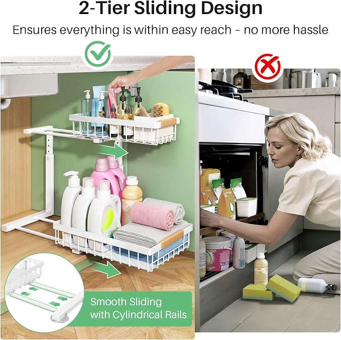 Under Sink Organizer, 2 Packs 2 Tier Under Sink Organizers and Storage - Image 6