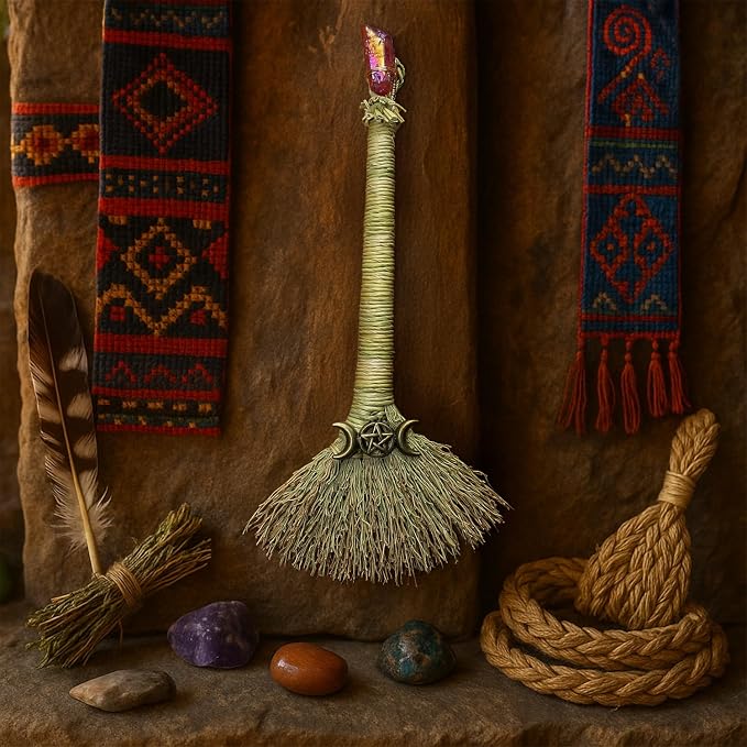 Witch Altar Mini Broom with Crystal and Triple Moon Decor - Image 6