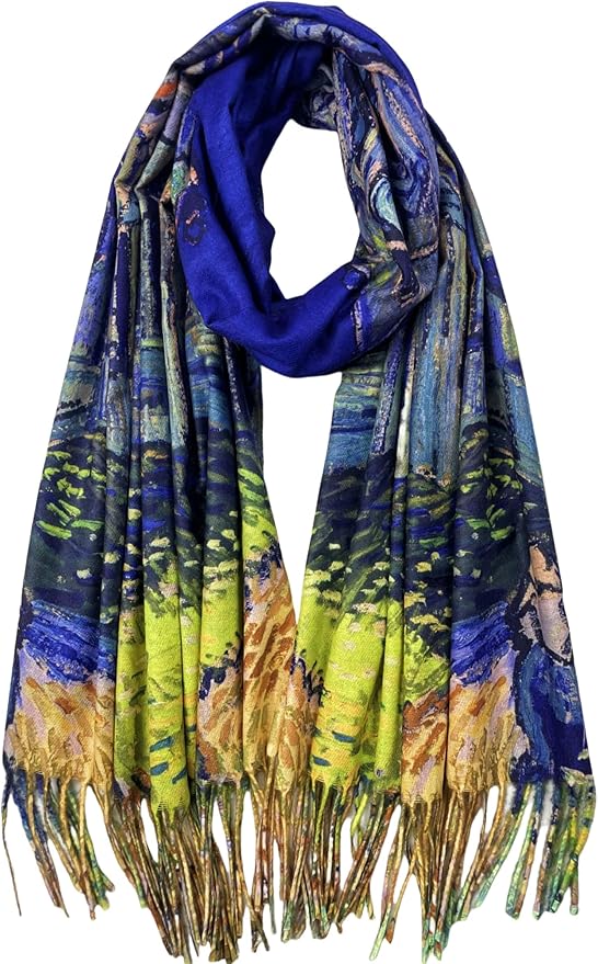 VENVSBEE Reversible Scarf Soft Large Shawl Wrap Blanket Double Sided Art Print Warm Pashmina Stoles Klimt Van Gogh Gifts