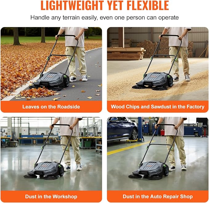 VEVOR Walk-Behind Hand Push Floor Sweeper, 25.6" Sweeping Width Floor Sweeper - Image 4