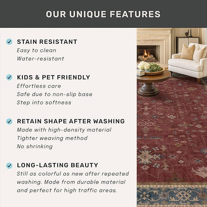 Boho 2x5 Small Kitchen Runners Rugs Non Slip - Washable Soft Area Rugs for Bedroom, Floral Non Skid Runner Carpet for Bathroom, Laundry Room, Hallway, Entryway (Dark Red)