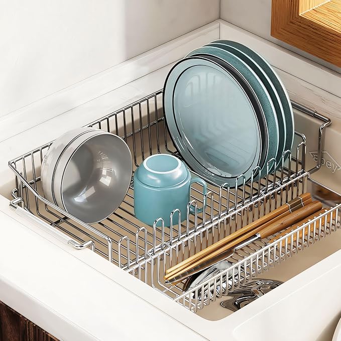 304 Stainless Steel Over Sink Counter Top Perfect Dish Drainer, Extendable by TABABAO