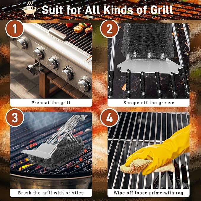 Grill Brush and Scraper-18 Adjustable Handle Safe BBQ Grill Brush - Image 6