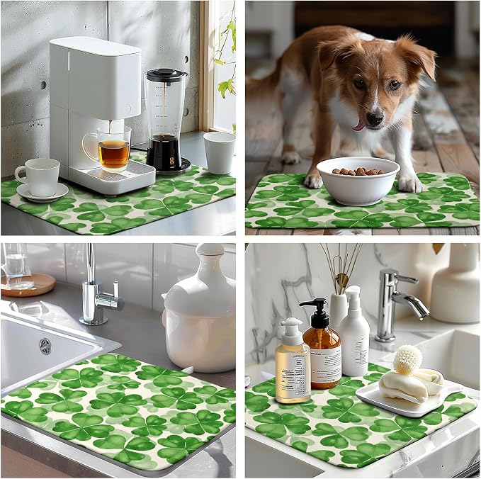 Green Clover Shamrock Dish Drying Mats - Image 7