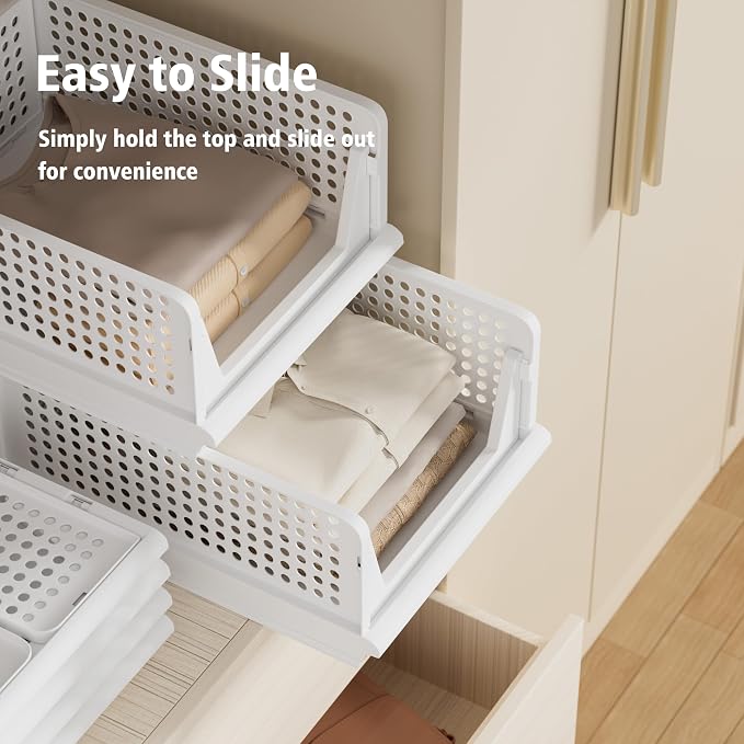 Proarea Stackable Plastic Storage Basket Closet Organizer Bin Foldable Clothes - Image 4