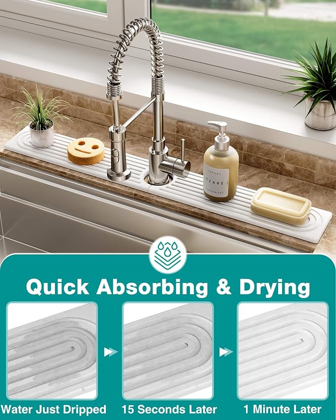 Stone Faucet Mat for Kitchen Sink, Diatomite Sink Protectors - Image 2