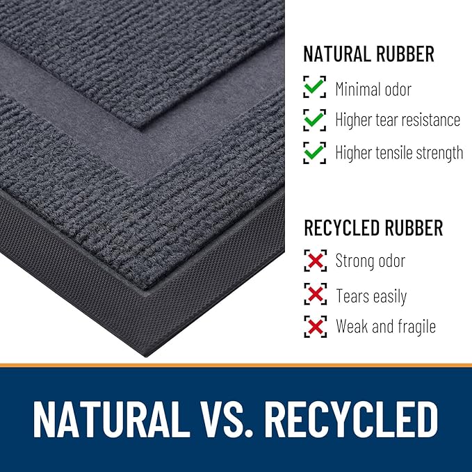 OLANLY Front Door Mat Indoor Outdoor Entrance, Waterproof All-Season, All-Weather Doormat, Sturdy Natural Rubber, Fade Resistant, Low Profile, Easy Clean Patio Porch Entryway Mat, 47x32, Light Grey