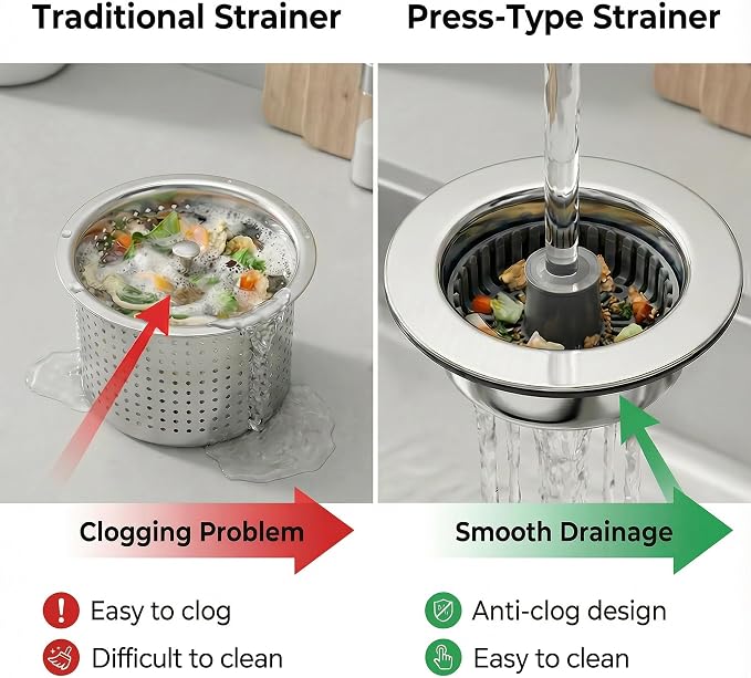 Kitchen Sink Stopper, 3 in 1 Pop Up Kitchen Sink Drain Strainer, - Image 4